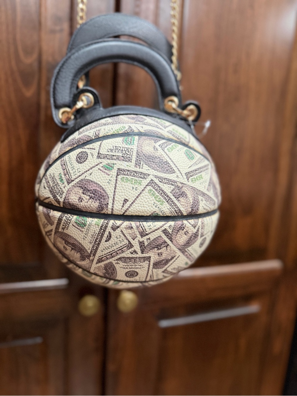 New Unused 100 Dollar Bill Print Basketball Shaped Handbag